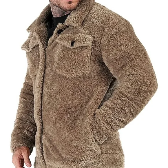 BRAND NEW MENS TRENDY FUZZY SHERPA JACKET - Picture 3 of 11